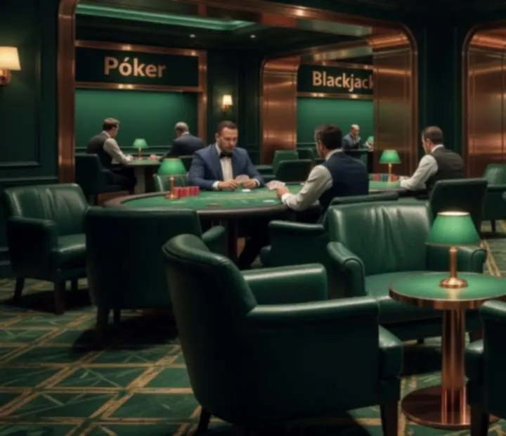 Elegáns kaszinó lounge exkluzív asztalokkal és kártyaszalonnal a Dining Cornehh Hr-ben