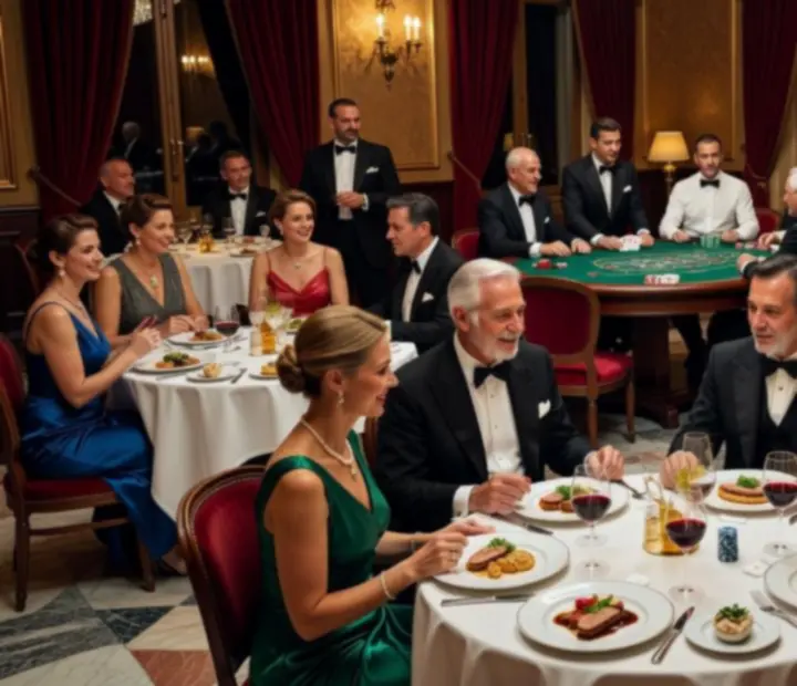 Tematikus kaszinó est elegáns vendégekkel és hangulatos fényekkel